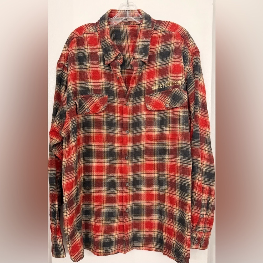 Vintage Harley Davidson Flannel Button Down Long Sleeve Red Size 3XL